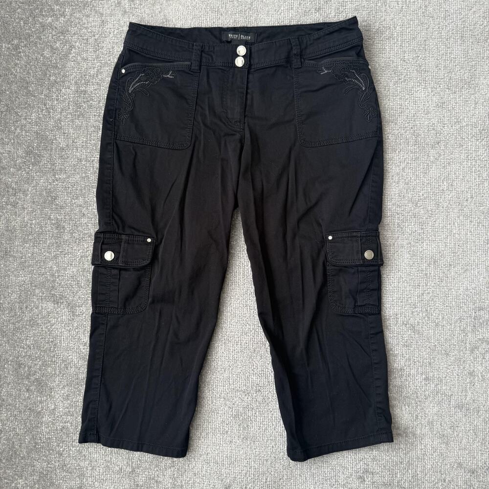 White House Black Market Pants Womens 2 Black Crop Leg Cargo Embroidered Stretch